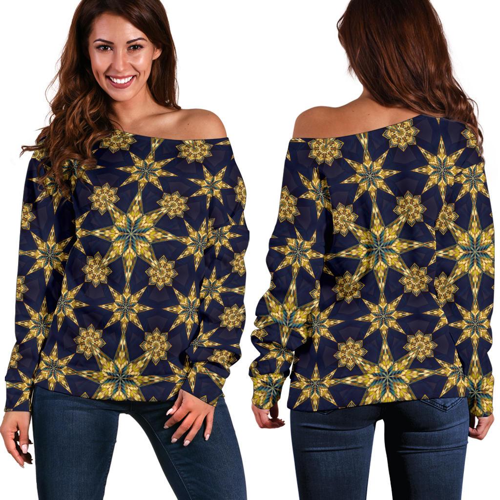 Kaleidoscope Gold Print Design Off Shoulder Sweatshirt