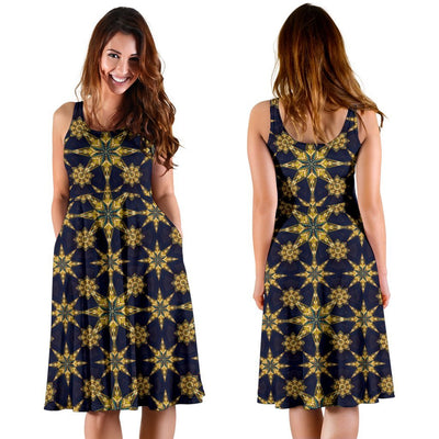 kaleidoscope Gold Print Design Sleeveless Dress
