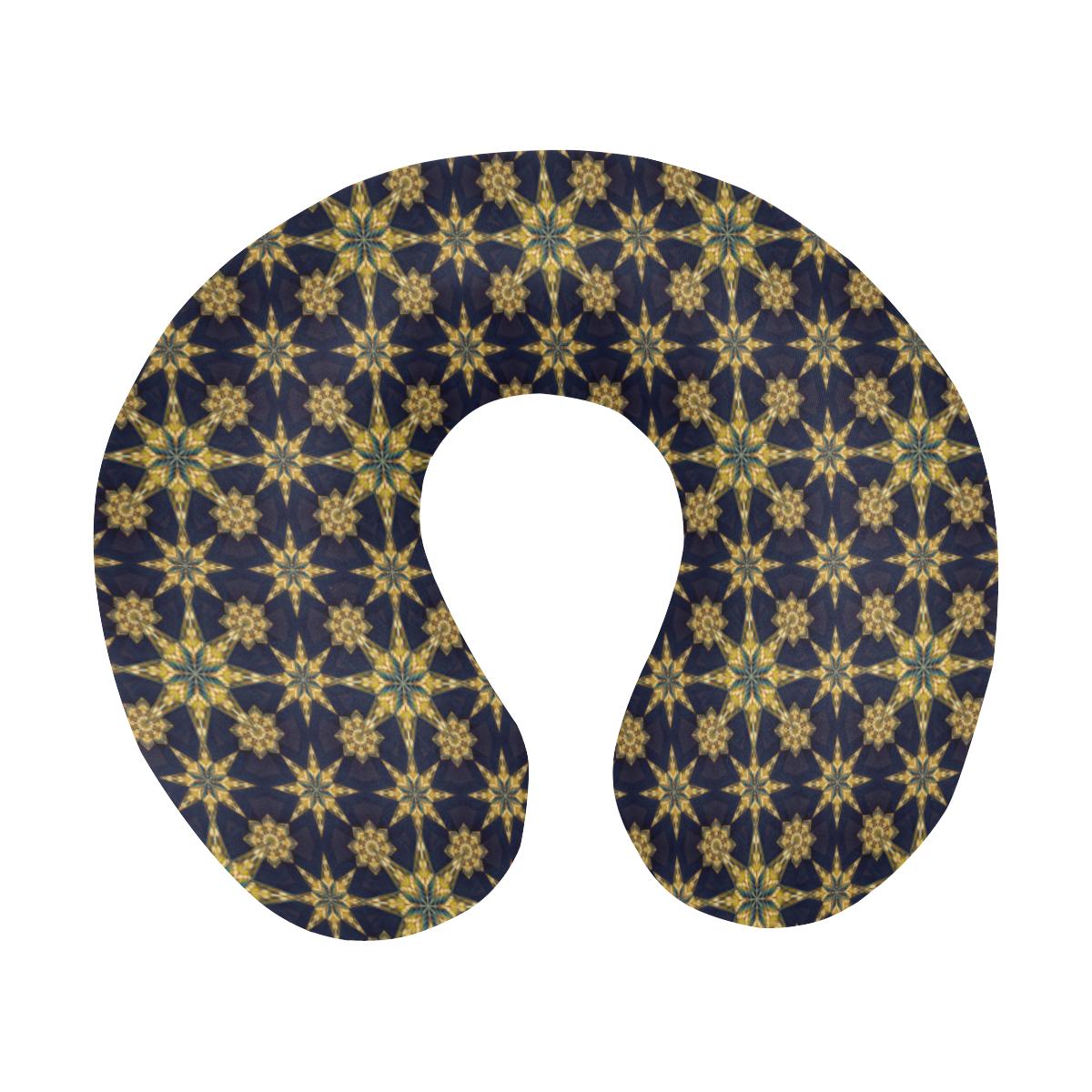 kaleidoscope Gold Print Design U-Shaped Travel Neck Pillow-JTAMIGO.COM