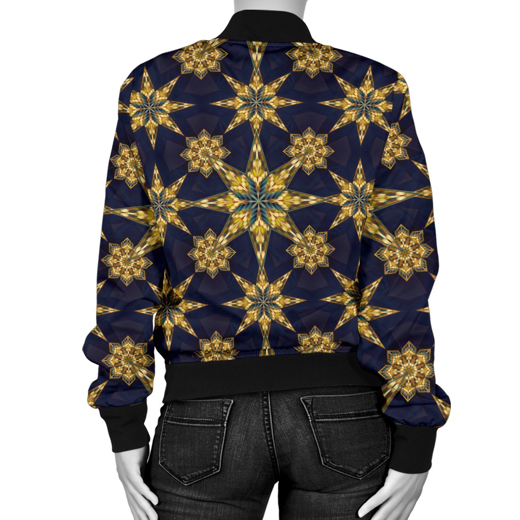 Kaleidoscope Gold Print Design Women Casual Bomber Jacket