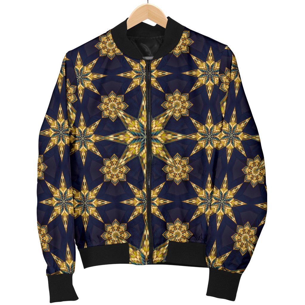 Kaleidoscope Gold Print Design Women Casual Bomber Jacket