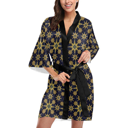 kaleidoscope Gold Print Design Women Short Kimono Robe