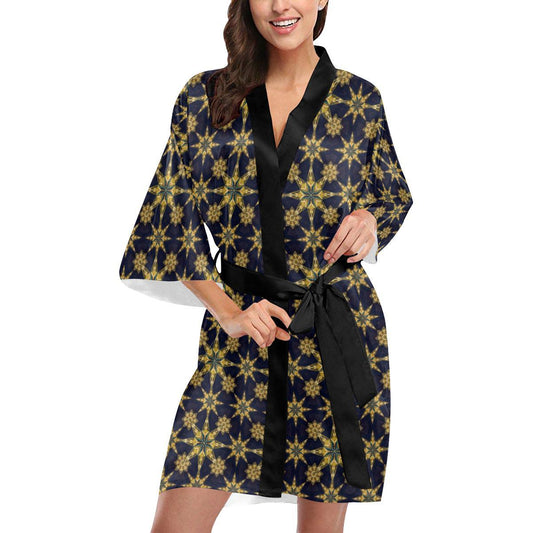 kaleidoscope Gold Print Design Women Short Kimono Robe
