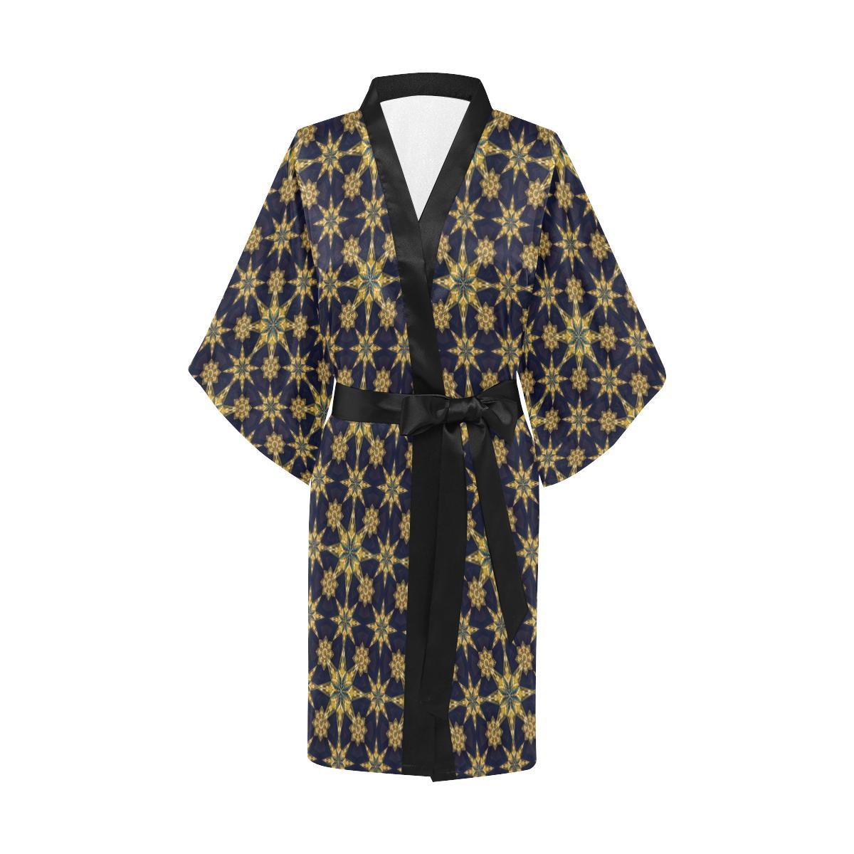 kaleidoscope Gold Print Design Women Short Kimono Robe