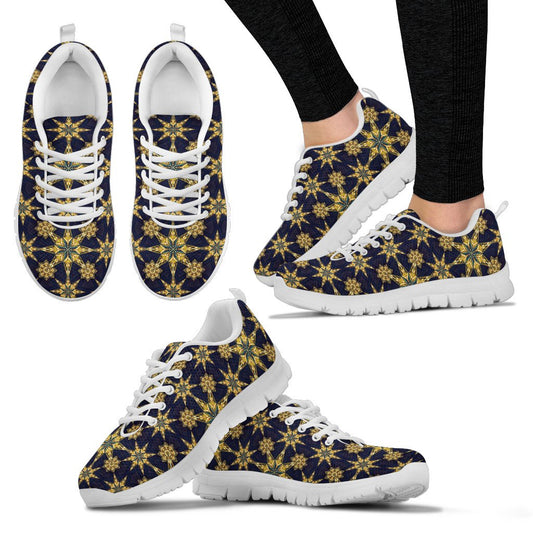 Kaleidoscope Gold Print Design Women Sneakers Shoes