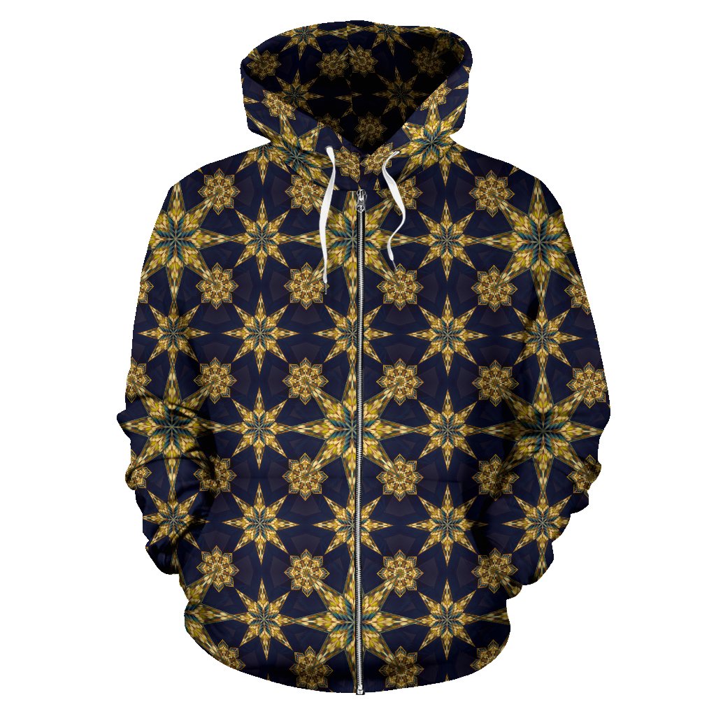 Kaleidoscope Gold Print Design Zip Up Hoodie