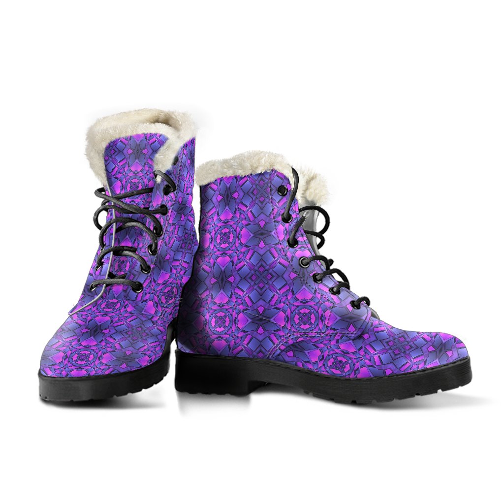 kaleidoscope Pattern Print Design Faux Fur Leather Boots-JTAMIGO.COM