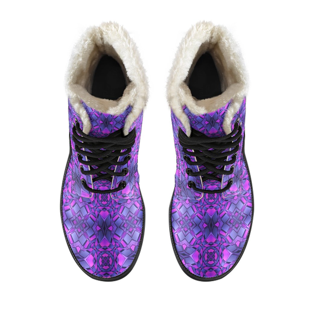 kaleidoscope Pattern Print Design Faux Fur Leather Boots-JTAMIGO.COM