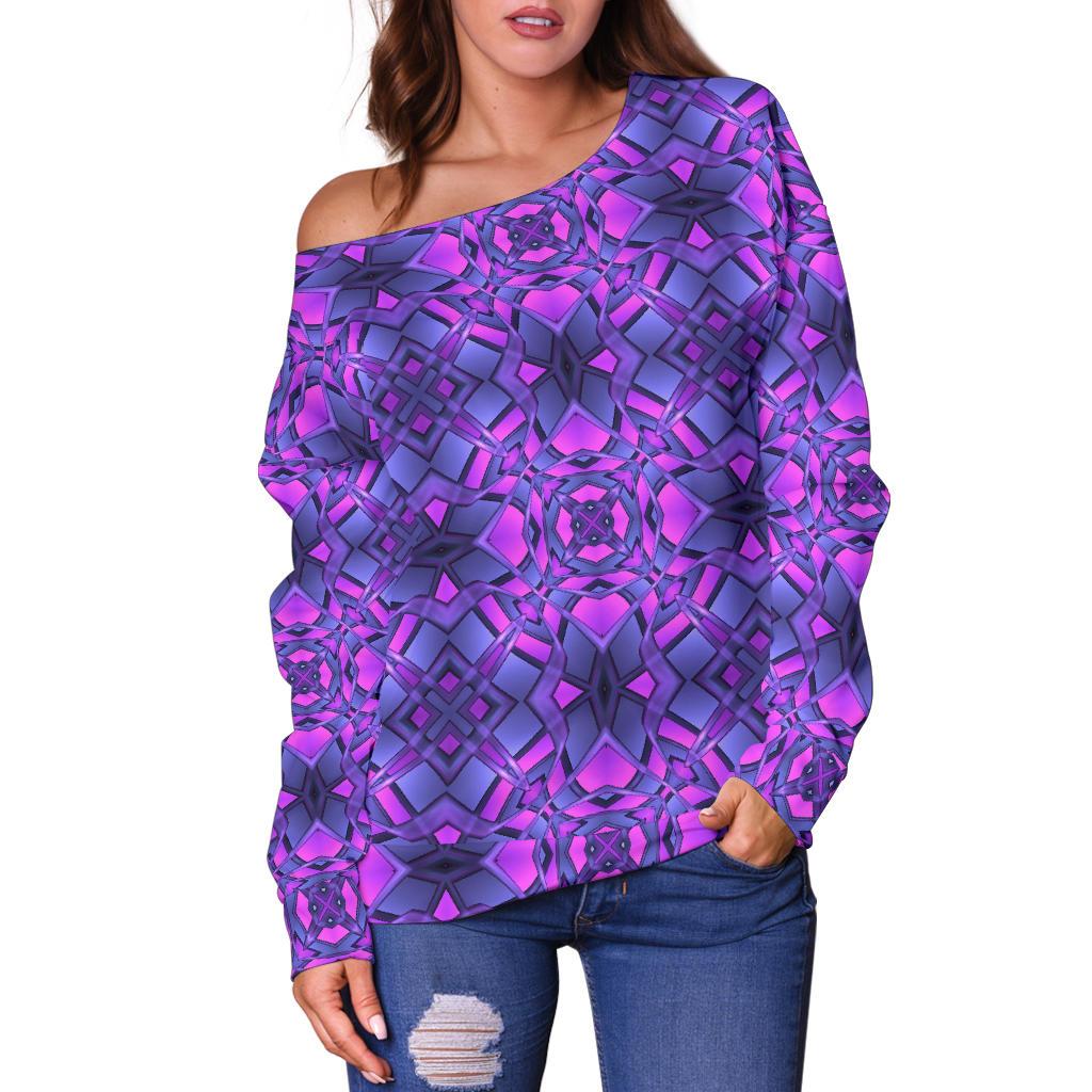 Kaleidoscope Pattern Print Design Off Shoulder Sweatshirt