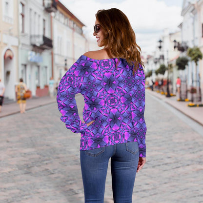 Kaleidoscope Pattern Print Design Off Shoulder Sweatshirt