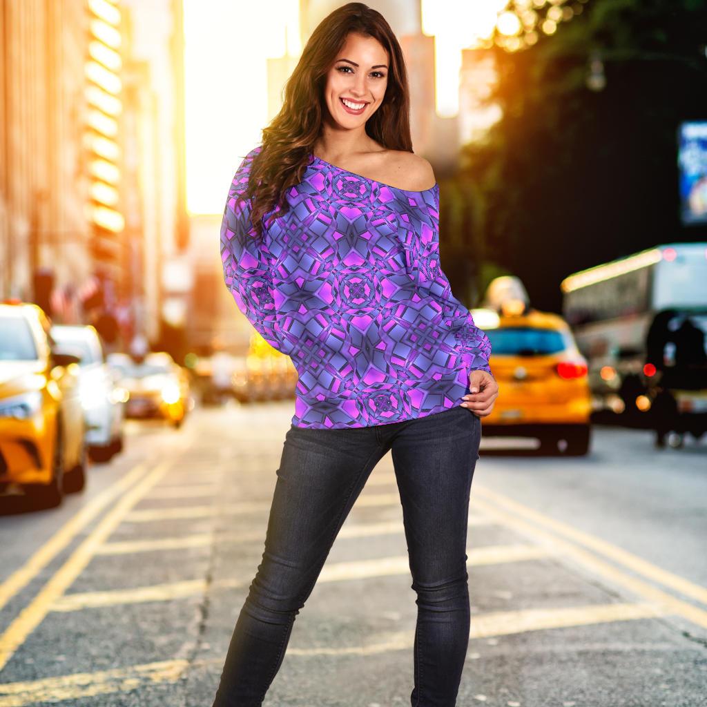 Kaleidoscope Pattern Print Design Off Shoulder Sweatshirt