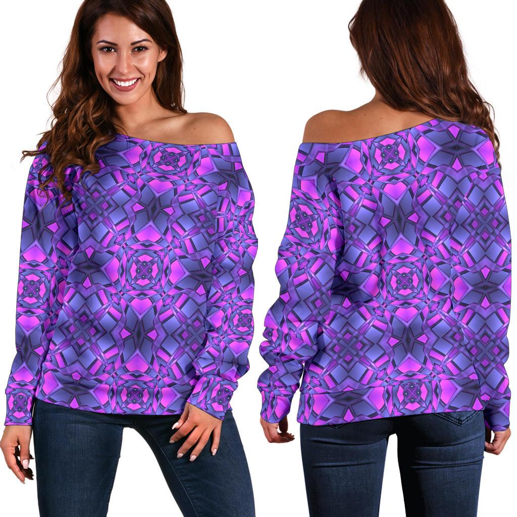 Kaleidoscope Pattern Print Design Off Shoulder Sweatshirt