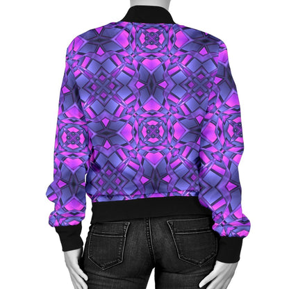 Kaleidoscope Pattern Print Design Women Casual Bomber Jacket