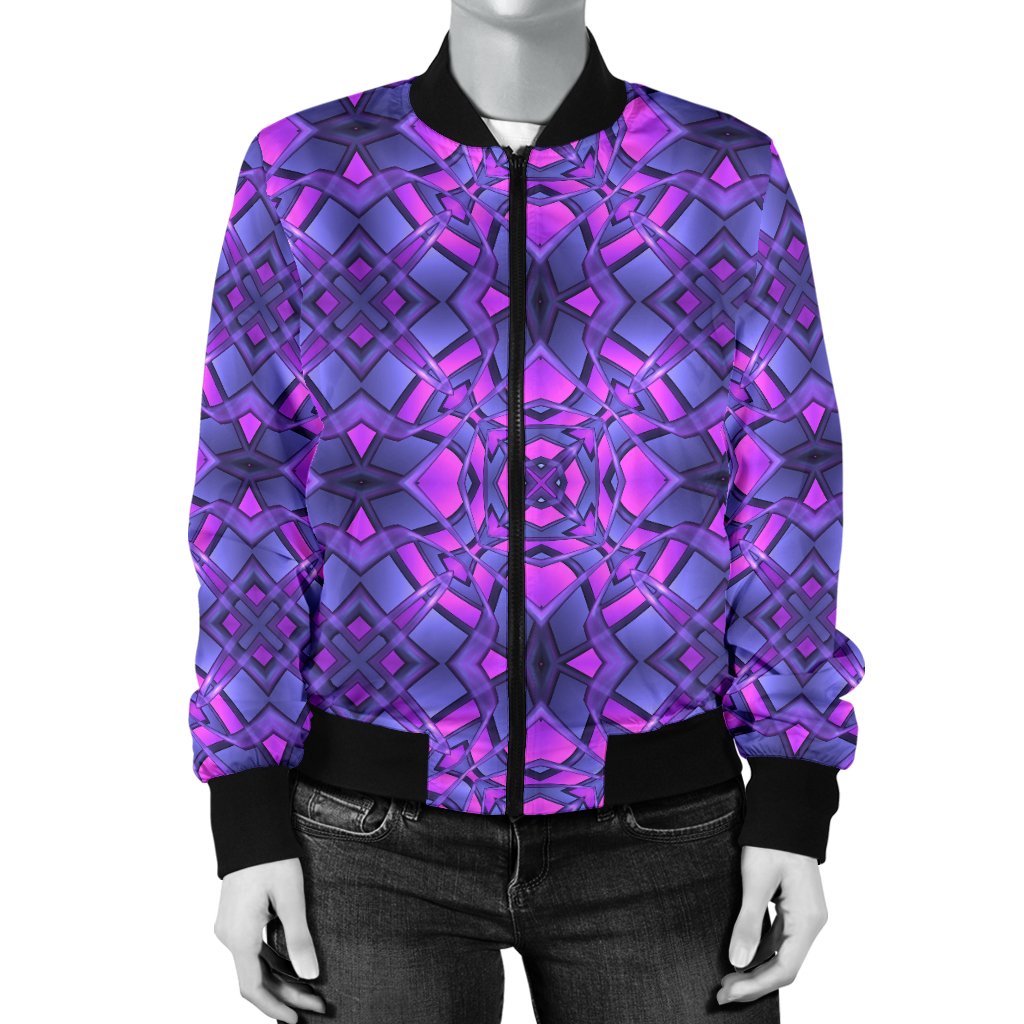 Kaleidoscope Pattern Print Design Women Casual Bomber Jacket