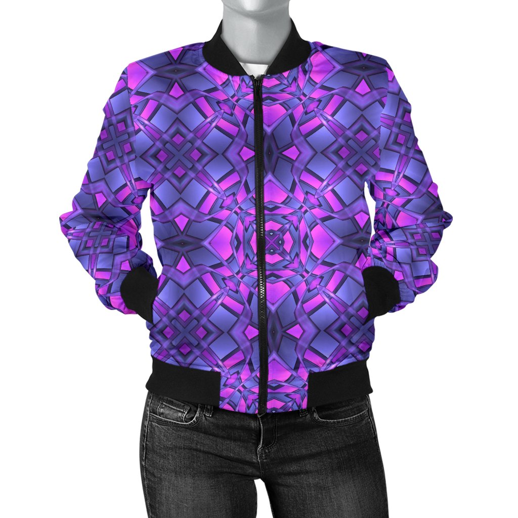 Kaleidoscope Pattern Print Design Women Casual Bomber Jacket