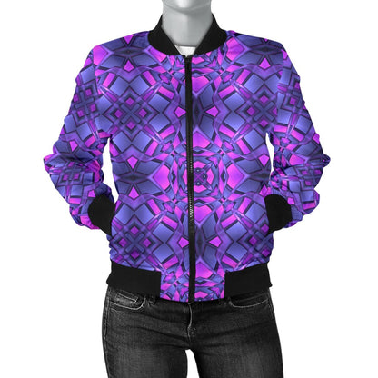 Kaleidoscope Pattern Print Design Women Casual Bomber Jacket
