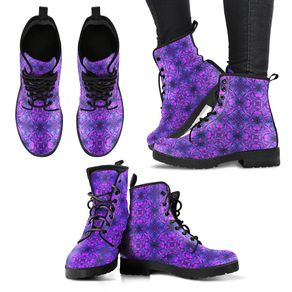 kaleidoscope Pattern Print Design Women Leather Boots-JTAMIGO.COM
