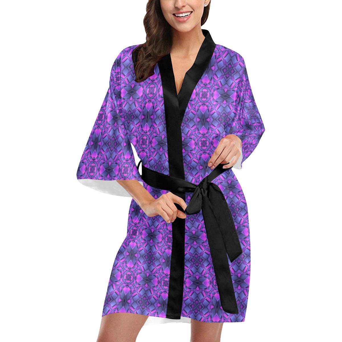 kaleidoscope Pattern Print Design Women Short Kimono Robe