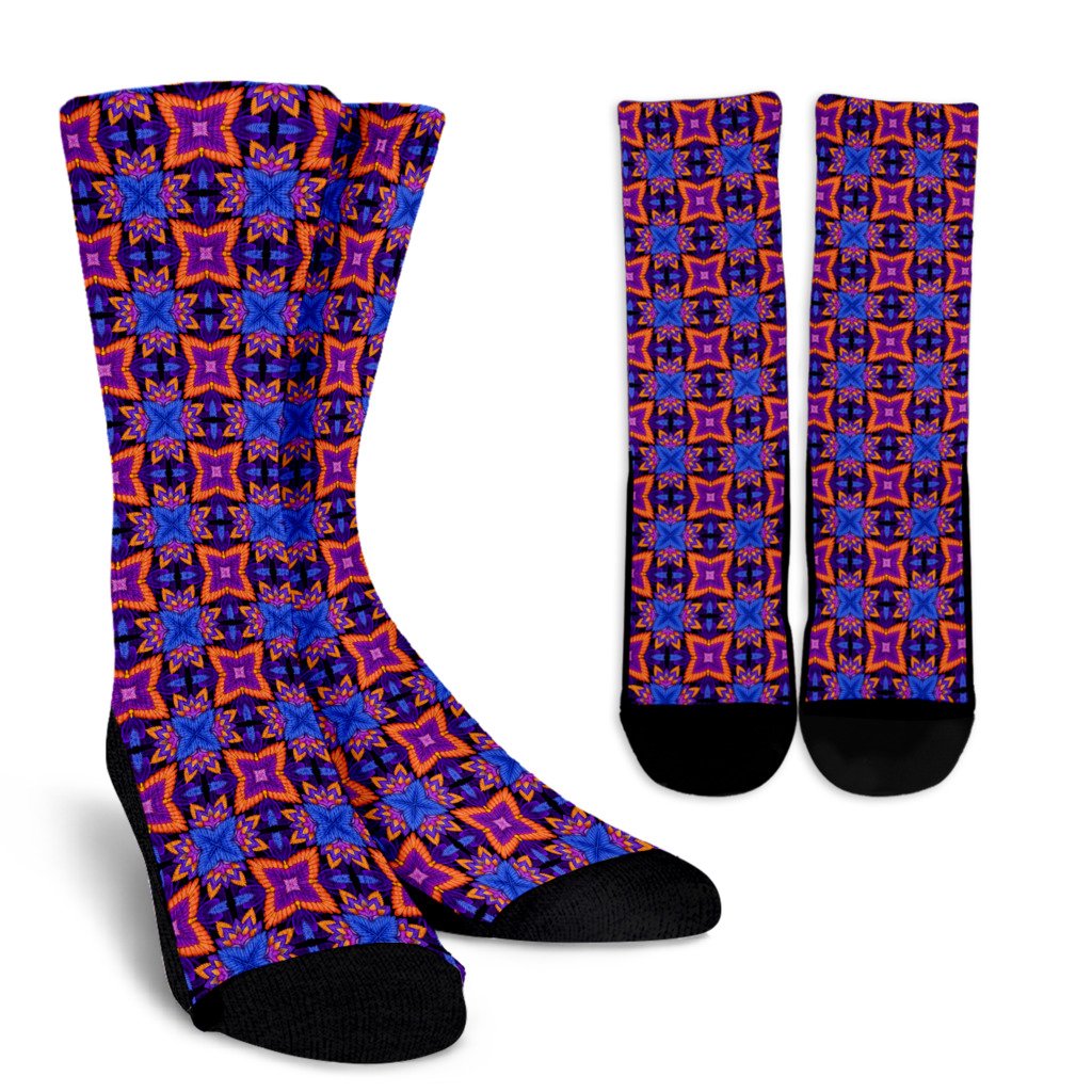 kaleidoscope Purple Orange Print Design Crew Socks