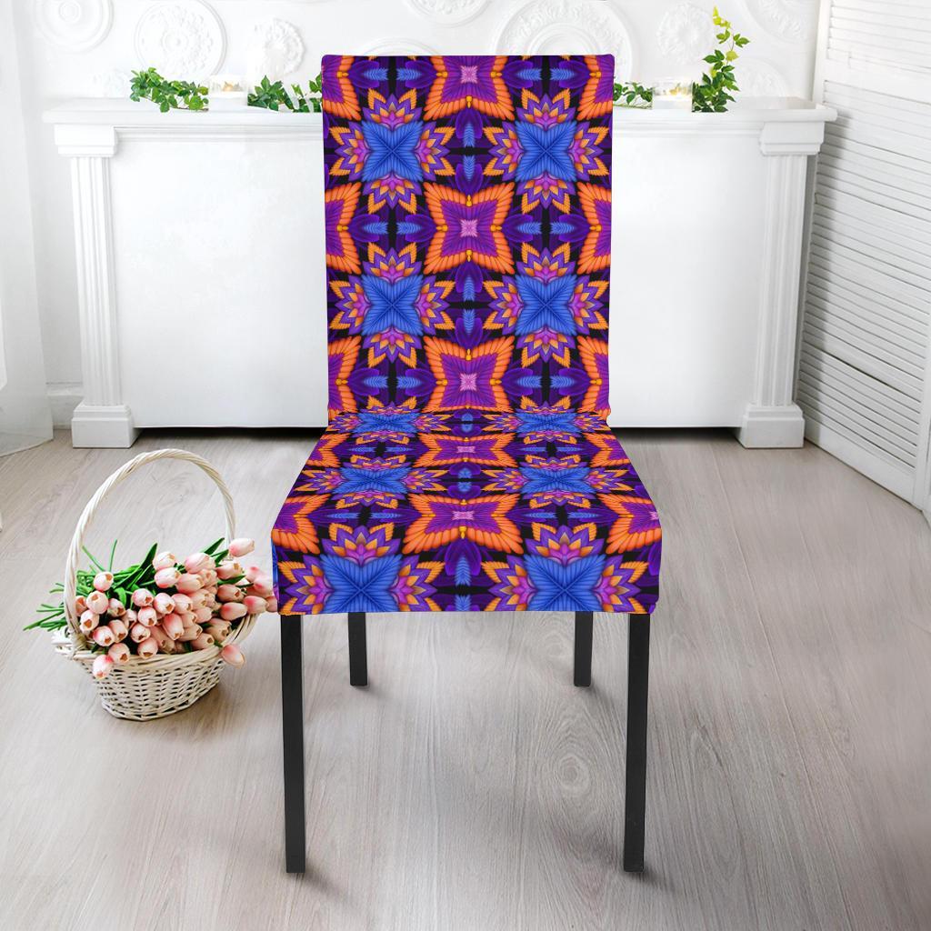 kaleidoscope Purple Orange Print Design Dining Chair Slipcover-JTAMIGO.COM