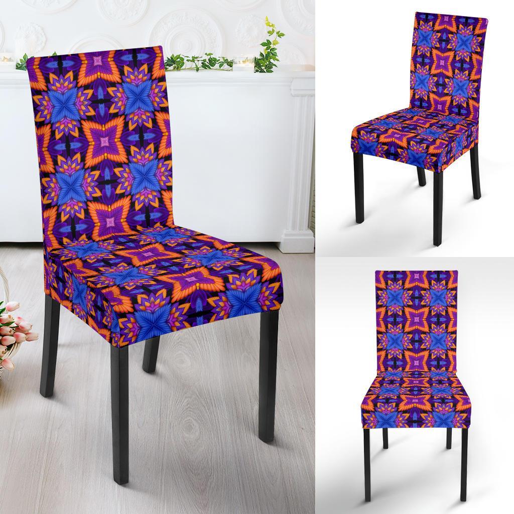 kaleidoscope Purple Orange Print Design Dining Chair Slipcover-JTAMIGO.COM