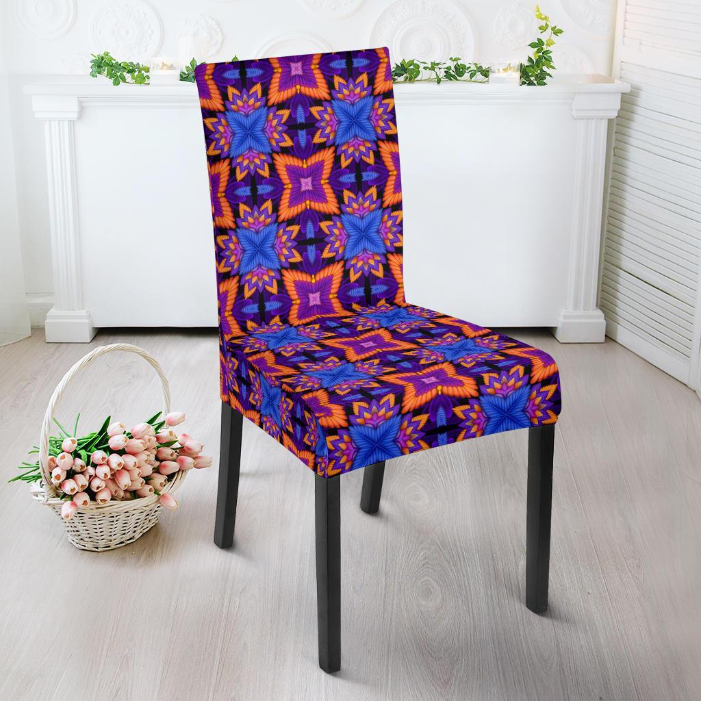kaleidoscope Purple Orange Print Design Dining Chair Slipcover-JTAMIGO.COM