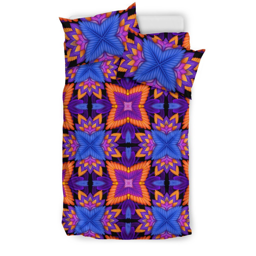 Kaleidoscope Purple Orange Print Design Duvet Cover Bedding Set