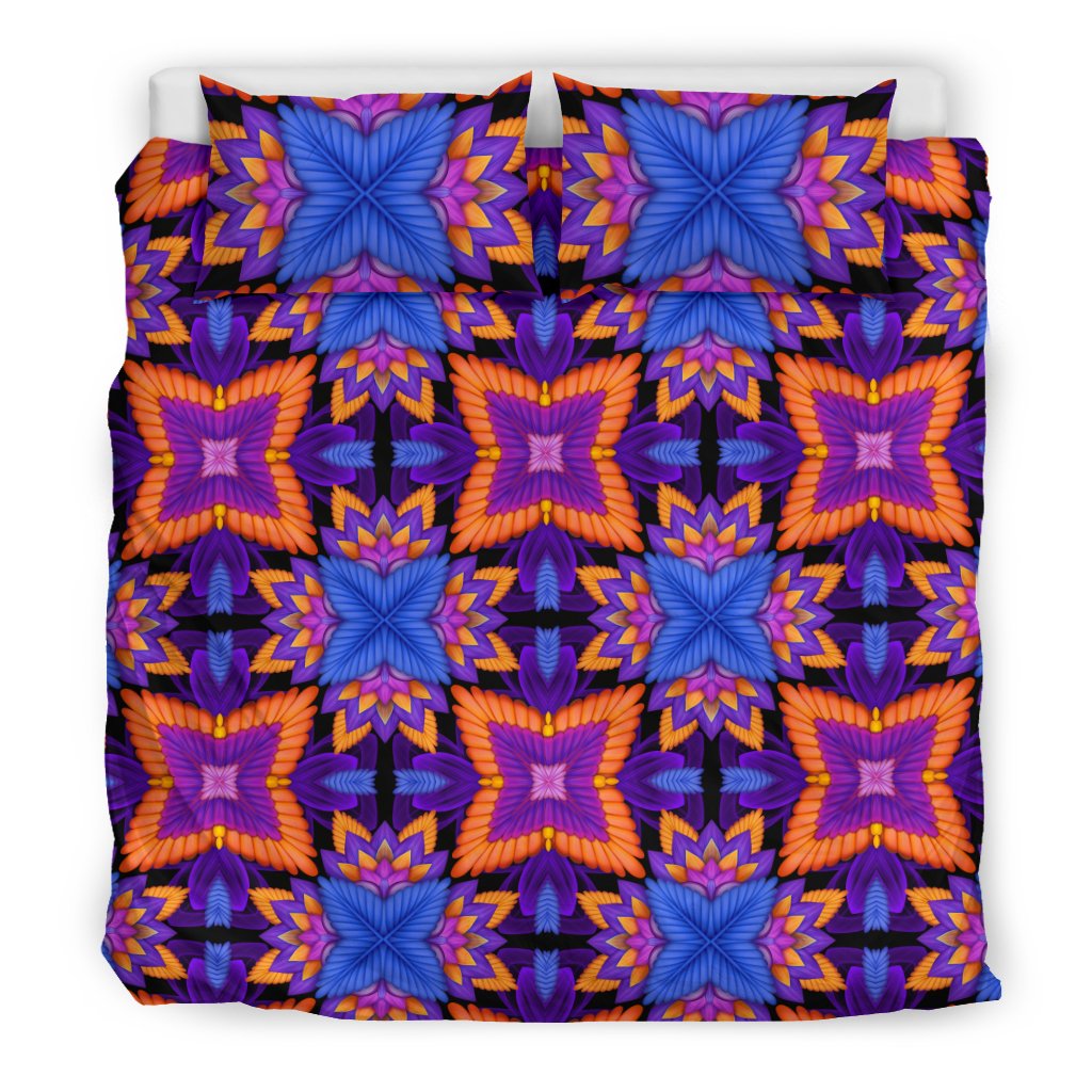 Kaleidoscope Purple Orange Print Design Duvet Cover Bedding Set