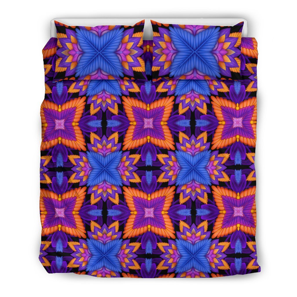 Kaleidoscope Purple Orange Print Design Duvet Cover Bedding Set