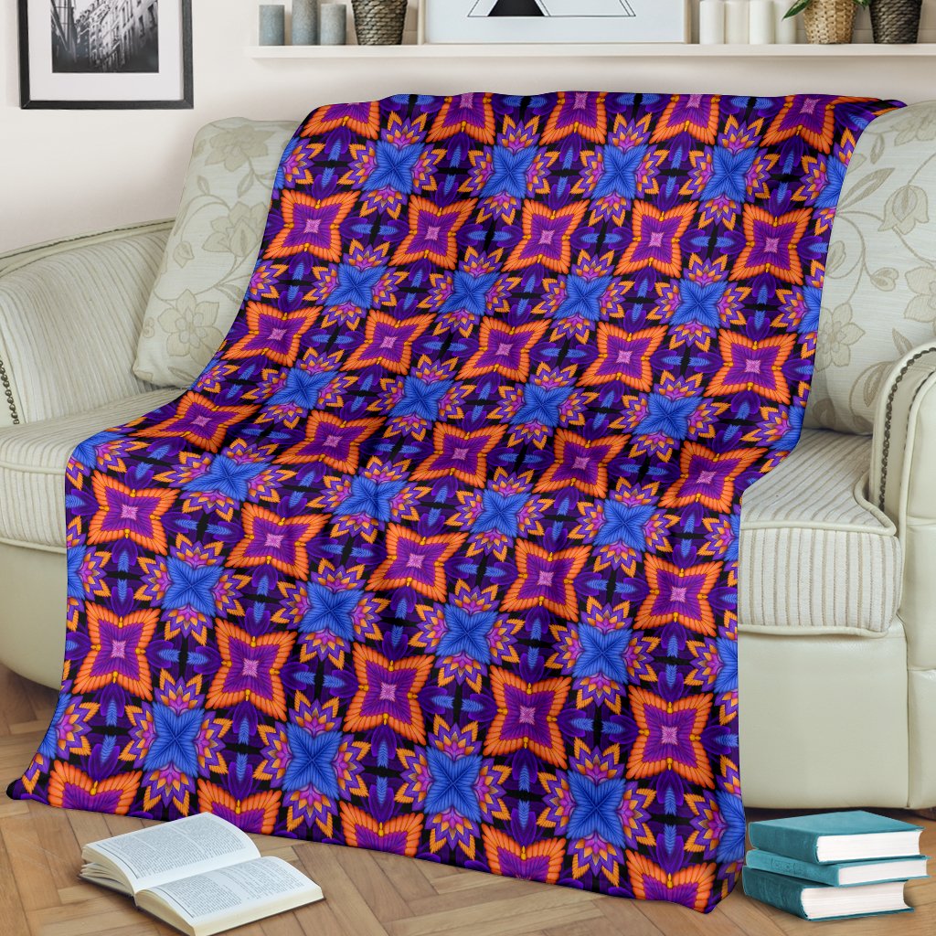 Kaleidoscope Purple Orange Print Design Fleece Blanket