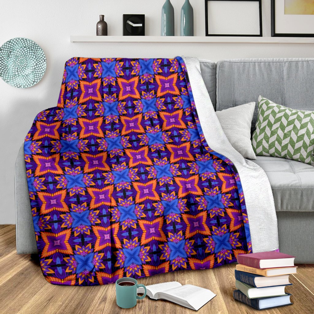 Kaleidoscope Purple Orange Print Design Fleece Blanket