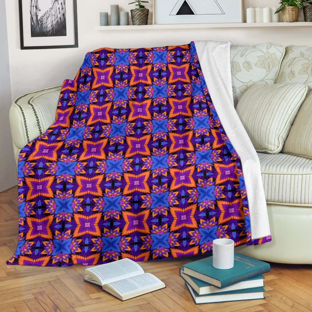 Kaleidoscope Purple Orange Print Design Fleece Blanket