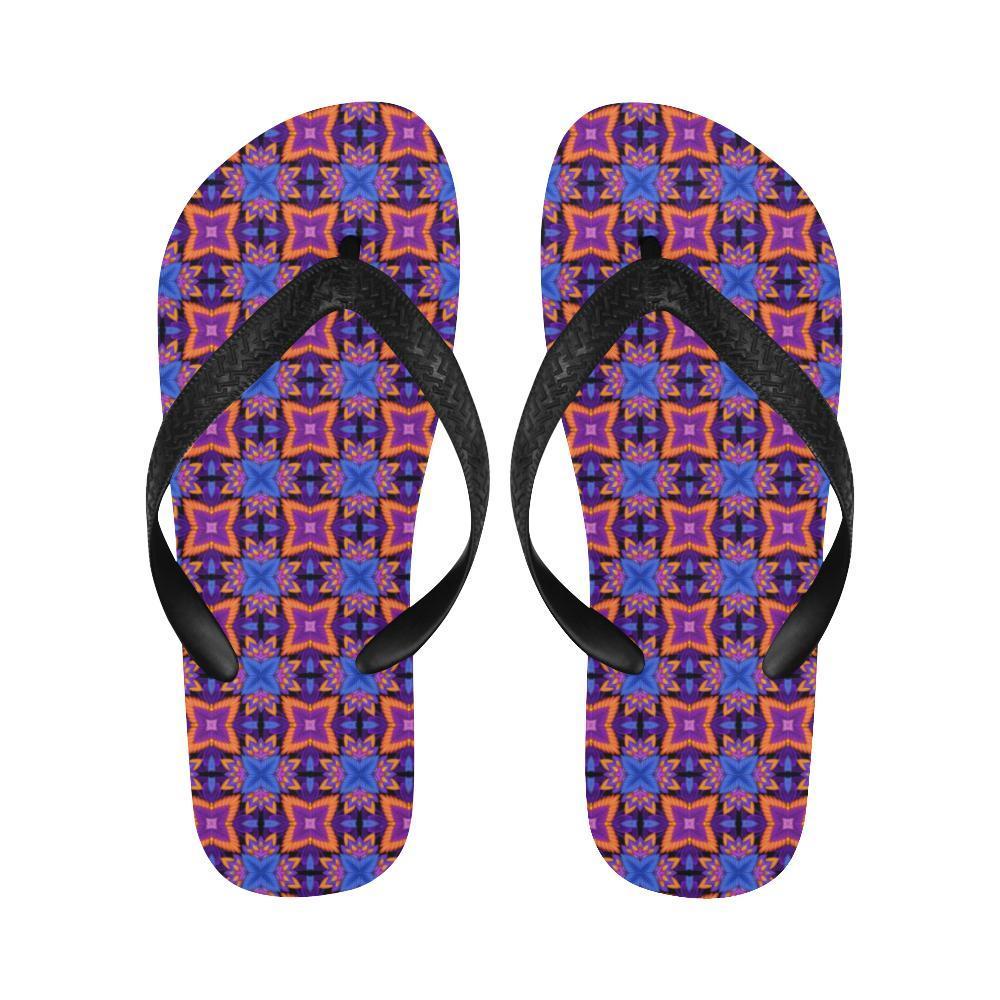kaleidoscope Purple Orange Print Design Flip Flops-JTAMIGO.COM