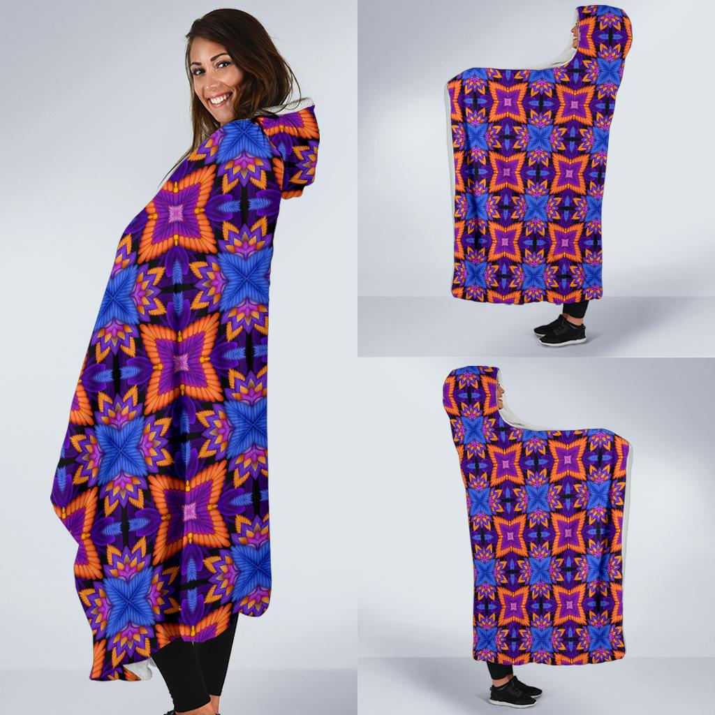 kaleidoscope Purple Orange Print Design Hooded Blanket-JTAMIGO.COM