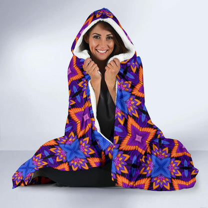 kaleidoscope Purple Orange Print Design Hooded Blanket-JTAMIGO.COM