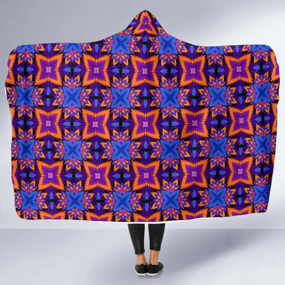 kaleidoscope Purple Orange Print Design Hooded Blanket-JTAMIGO.COM