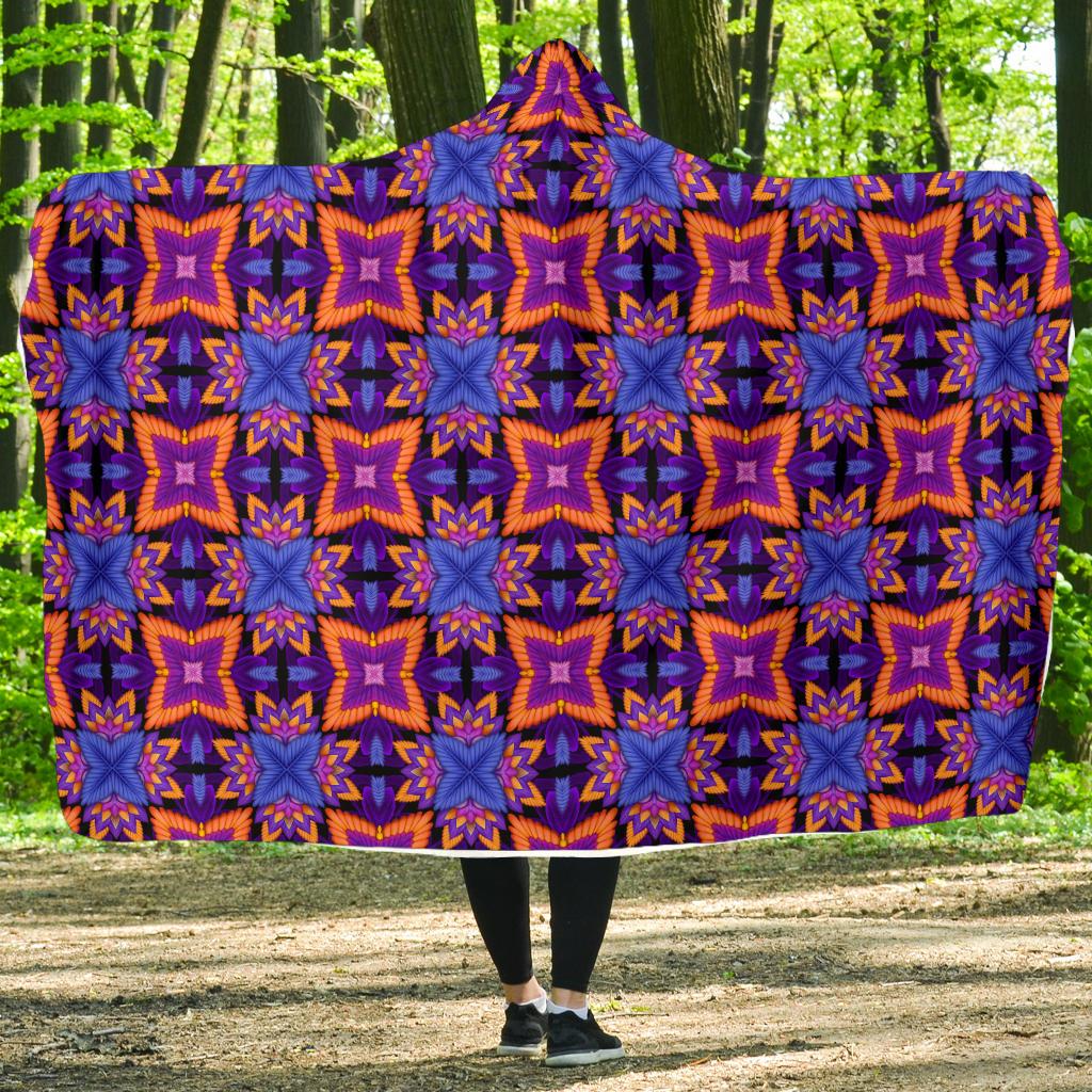 kaleidoscope Purple Orange Print Design Hooded Blanket-JTAMIGO.COM