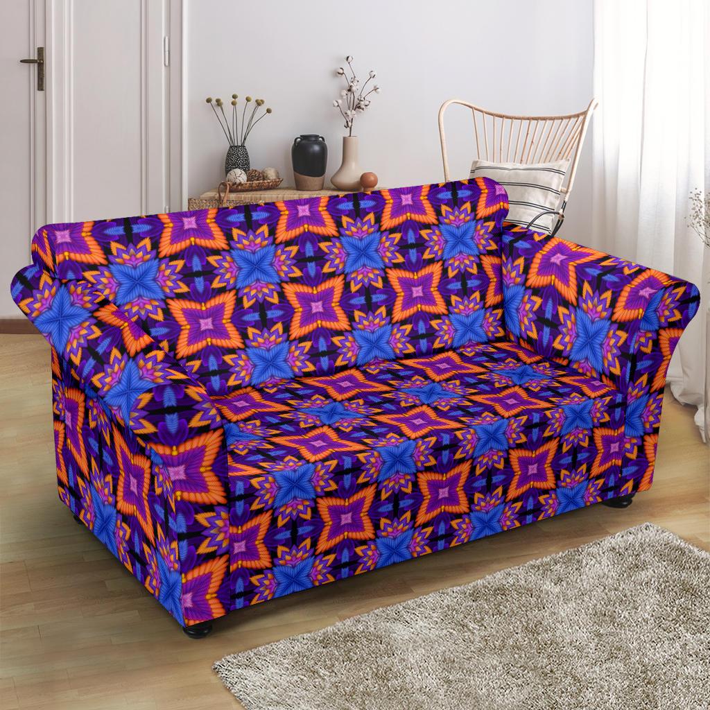 kaleidoscope Purple Orange Print Design Loveseat Slipcover-JTAMIGO.COM