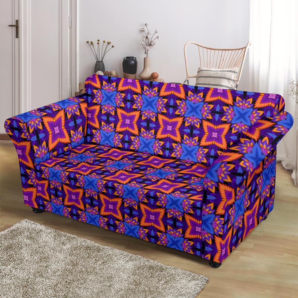 kaleidoscope Purple Orange Print Design Loveseat Slipcover-JTAMIGO.COM
