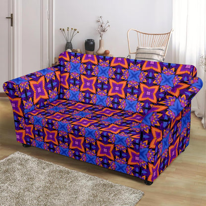 kaleidoscope Purple Orange Print Design Loveseat Slipcover-JTAMIGO.COM