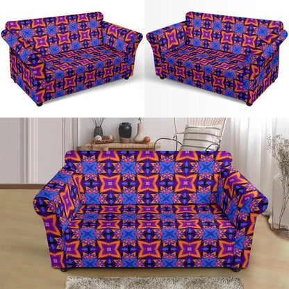 kaleidoscope Purple Orange Print Design Loveseat Slipcover-JTAMIGO.COM