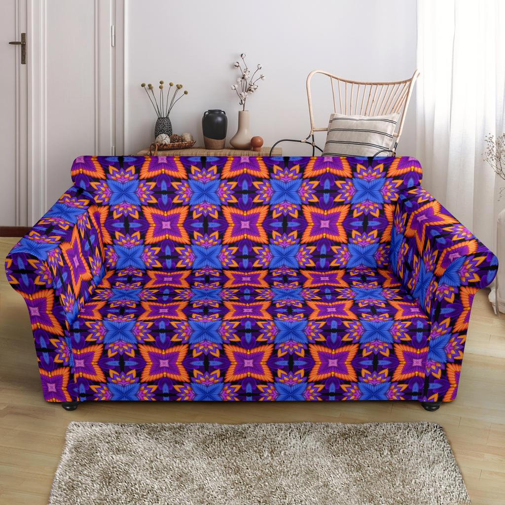 kaleidoscope Purple Orange Print Design Loveseat Slipcover-JTAMIGO.COM