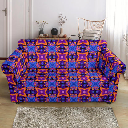 kaleidoscope Purple Orange Print Design Loveseat Slipcover-JTAMIGO.COM