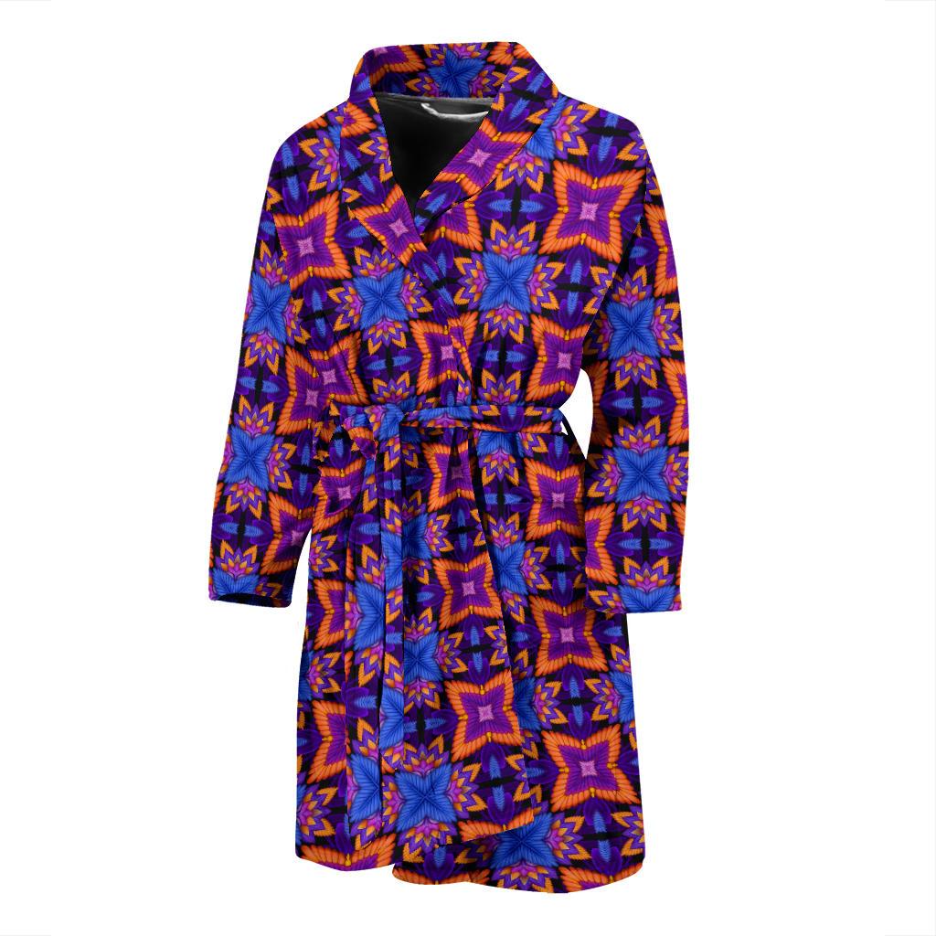 kaleidoscope Purple Orange Print Design Men Bath Robe-JTAMIGO.COM
