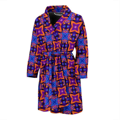 kaleidoscope Purple Orange Print Design Men Bath Robe-JTAMIGO.COM