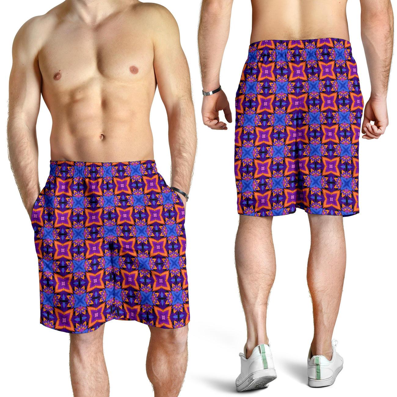 kaleidoscope Purple Orange Print Design Mens Shorts-JTAMIGO.COM