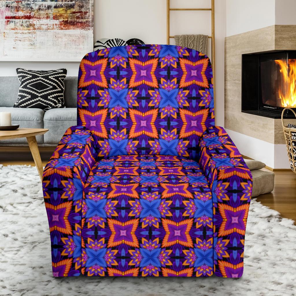 kaleidoscope Purple Orange Print Design Single Sofa Slipcover -JTAMIGO.COM