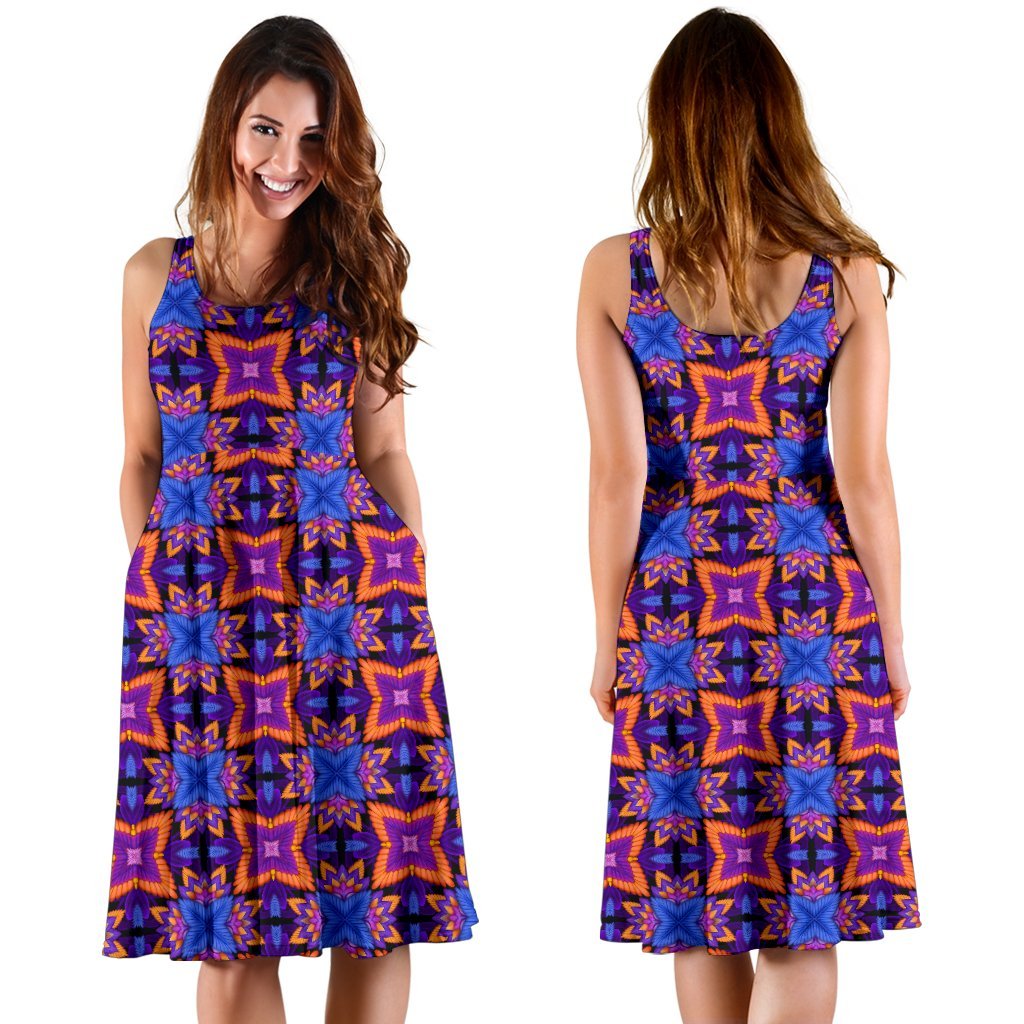 kaleidoscope Purple Orange Print Design Sleeveless Dress
