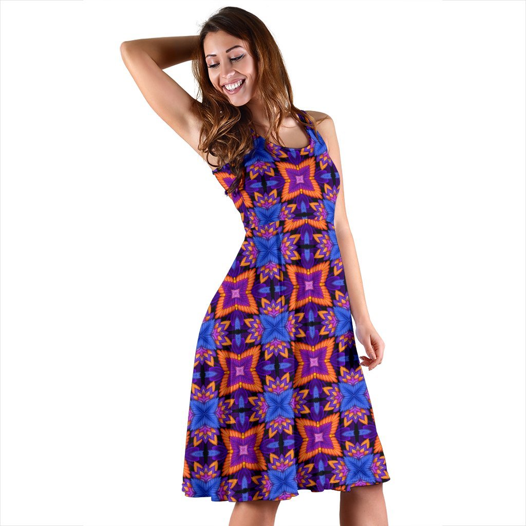 kaleidoscope Purple Orange Print Design Sleeveless Dress