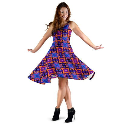 kaleidoscope Purple Orange Print Design Sleeveless Dress